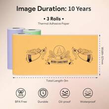 热敏打印机贴纸纸，57x30mm 自粘卷，适用于 PAPERANG 和迷你无线移动即时打印机 - 彩色 - 查看 2