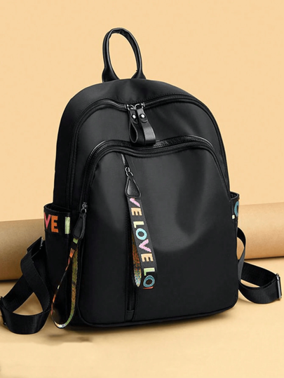 Mochila de gran capacidad resistente al desgaste de tela Oxford negra con múltiples bolsillos, bolso de calle a juego de moda, mochila escolar exquisita, bolso para teléfono móvil y computadora, adecuado para fashionistas, trabajo, negocios, viajes, picnics y actividades al aire libre