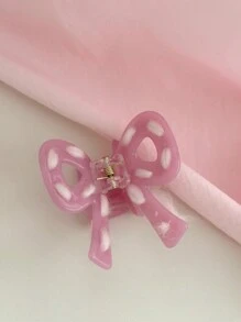 1 件粉色针织蝴蝶结发夹，可爱甜美少女 Y2K 风格俏皮复古美学发饰，小发夹，时尚礼物 - 粉色 - 查看 3
