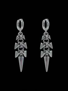 1pair Y2k Gothic Hottie Stainless Steel Rivets Hoop Earrings Women Hip Hop Punk Teeth Heart Bow Star Dangle Earrings Party Jewelry - 耳環 - 查看 2