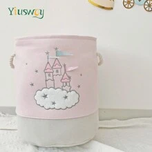 Yiuswoy 1 件天鹅图案折叠布艺洗衣篮闪亮城堡洗衣篮玩具收纳篮适用于卧室、游戏室、浴室、家居装饰 - 彩色 - 查看 12