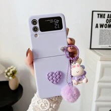 1个心形硬壳塑料手机壳和1个卡通挂件，兼容三星Galaxy Z Flip7、7 FE、6、5、4、3、5G - 紫色 - 查看 6