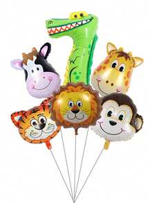 6pcs/Set Cartoon Animal Big Head Decorative Balloon Birthday Scene Arrangement Home Decoration Balloon Set - Multicolor - View 6