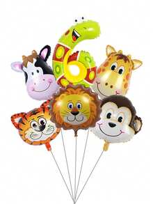 6pcs/Set Cartoon Animal Big Head Decorative Balloon Birthday Scene Arrangement Home Decoration Balloon Set - Multicolor - View 5