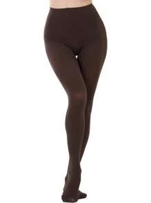 Women's 80 Denier Semi Opaque Tights High Waist Soft Solid Color Pantyhose, Cozy - Coffee Brown - View 5