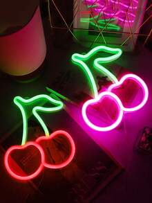 1pc Cherry LED Neon Night Light, USB/Battery Power Supply With 1 Hook,Cherry Neon Sign Light,Suitable For Children's Bedroom Decor, Background Walls Decor, Birthdays Decor, Party Decor,Perfect Gift For Friends - White - View 3