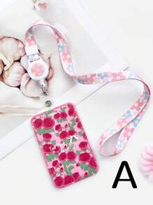 1 pieza Portacarnet de identificación con mariposa en forma de rosa, resistente al agua y antideslizante, con cordón retráctil, útiles escolares, de vuelta a la escuela - Multicolor - Ver 3