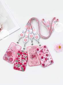 1 pieza Portacarnet de identificación con mariposa en forma de rosa, resistente al agua y antideslizante, con cordón retráctil, útiles escolares, de vuelta a la escuela - Multicolor - Ver 1