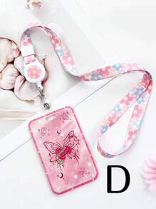 1 pieza Portacarnet de identificación con mariposa en forma de rosa, resistente al agua y antideslizante, con cordón retráctil, útiles escolares, de vuelta a la escuela - Multicolor - Ver 6