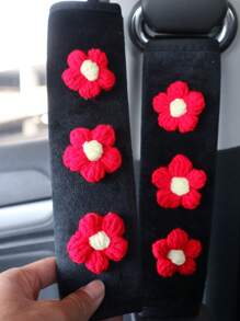 2 件装汽车安全带护肩清新花朵毛绒舒适防勒颈汽车安全带护肩