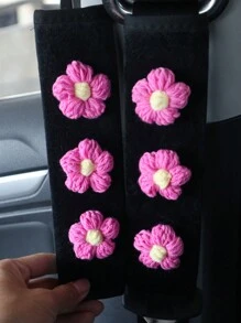 2 件装汽车安全带护肩清新花朵毛绒舒适防勒颈汽车安全带护肩