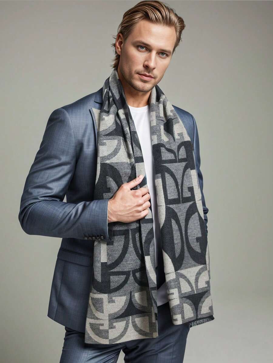 1 Stück Herren einfarbiger Schal mit Quasten, vielseitiger langer Umhang Schal für Winteroutfits, Anzug Accessoire und Geschenk