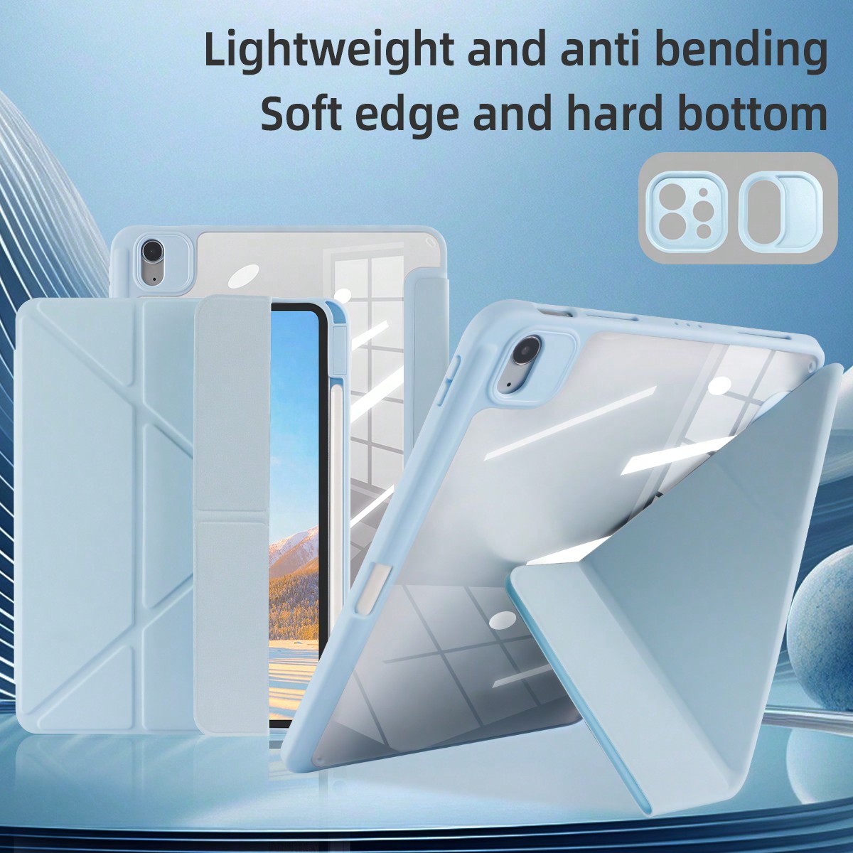 1pc White & Blue Acrylic Y-Fold Flat Tablet Protective Case, Multi-Angle Stand With Pen Slot, Scratch & Bend Resistant Acrylic Back Cover, Magnetic Auto Sleep/Wake, Minimalist/Casual/Classic Design, Compatible With IPad Mini6/Mini7/9.7/10.2/10.5/Air4/Air5/10th/10.9/Pro11/Air11(M2)/Air13(M2)/Pro11(M4)/Pro13(M4) 2024 12.9inch. Slight Color Difference May Exist Due To Lighting.The Acrylic Has A Protective Film On Both Sides That Needs To Be Peeled Off Before Use.