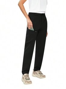 TECTOP Pantalones de senderismo para mujeres, ligeros, resistentes al agua, con cintura elástica y 5 bolsillos con cremallera, para primavera y verano