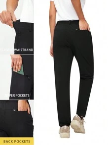 TECTOP Pantalones de senderismo para mujeres, ligeros, resistentes al agua, con cintura elástica y 5 bolsillos con cremallera, para primavera y verano