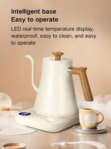 Brutelle Ấm đun nước điện 900ml, thiết kế cổ ngỗng, cảm biến nhiệt độ, làm nóng nhanh 1200W, tự động tắt, chức năng giữ ấm một chạm, chất liệu thép không gỉ, màu trắng, thích hợp cho nhà bếp và góc pha cà phê gia đình. - Xem 3