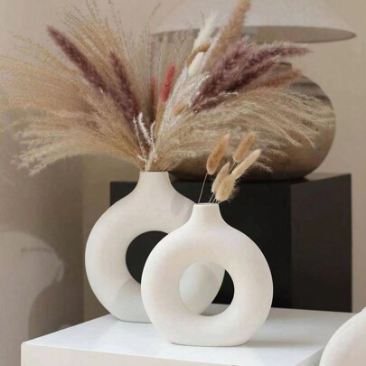 1/3 peças Vaso de plástico branco, vaso moderno para decoração minimalista, vasos de flores de pampas ocos redondos foscos para decoração de mesa de jantar de festa de casamento em casa boho, melhores presentes