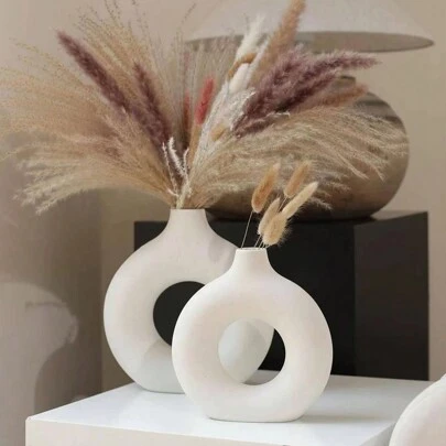 1/3 件白色塑料花瓶，现代花瓶，适合极简主义装饰，空心圆形哑光潘帕斯花瓶，适合波西米亚风格家居婚礼派对房间餐桌架子装饰最佳礼物