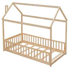 Twin House Bed With Guardrails, Slats, Natural - 自然+美式設計+松木+臥室+雙人床+床架+松木+實木 - 查看 6