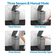 Ljia Automatic Motion Sensor Bathroom Trash Can With Lid, 2.7 Gallon/4 Gallon Touchless Trash Bin, Electric Waterproof Narrow Small Rubbish Can, Smart Plastic Slim Garbage Can Small White& Grey Wastebasket For Kitchen, Toilet, Office, Rv, Bedroom, Living Room