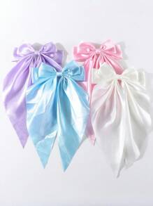 4pcs Fashionable Sparkly Girls' Hair Clips With Large Silky Bow, Suitable For Holidays, Parties And Daily Use - Multicolor - View 4