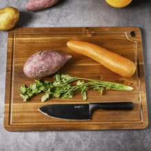 1 pieza de Tabla de cortar de madera de acacia, tabla de cortar extra dura y gruesa con canal de jugo, utensilios de cocina, adecuada para el hogar y restaurante - Amarillo - Ver 9