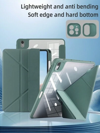 1 件深绿色亚克力 Y 型折叠扁平保护壳，多折叠多角度支架带笔槽，亚克力后壳防刮防弯曲，磁性自动睡眠/唤醒智能省电，简约/休闲/经典设计，兼容 iPad Mini6/Mini7/9.7/10.2/10.5/Air4/Air5/10th/10.9/Pro11/Air11(M2)/Air13(M2)/Pro11(M4)/Pro13(M4) 2024 12.9 英寸。由于光线不同，可能存在轻微色差。