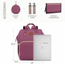 Diaper Bag Backpack With Changing Pad, Pacifier Case, Baby Bag For Boy Girl Toddler - Large, Stylish, Waterproof Travel Diaper Bag For Mom - Baby Shower Gift Christmas - Purple - View 5