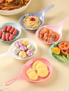 1pc Large Spoon For Mukbang, Korean Style Handled Serving Dish - Multicolor - View 3