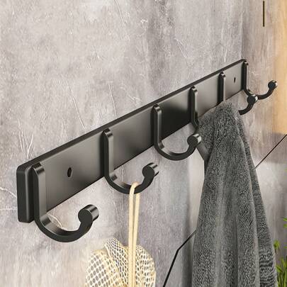 Space Aluminum Black Wall-Mounted Hook For Bathroom Towel, Living Room Door Hanger, Heavy Duty Thick Design, Durable Kitchen Coat Rack Organizer, Modern Home Storage Solution, Sleek Metallic Finish Hook For Bedroom Closet Organization