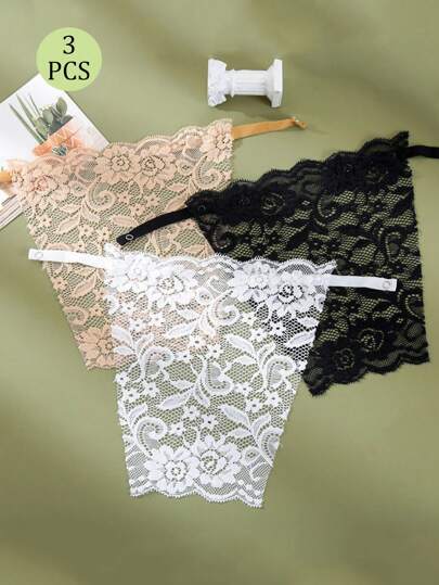 3pcs Anti-Slip Lace Women's Bralette, Short Style, Sexy Backless, Strapless, Seamless, Summer Bandeau Bra For Rave
