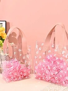 Bolso de mano de PVC transparente, bolsa de regalo con estampado de margaritas, bolsas de embalaje de regalo para bodas y vacaciones (sin cintas, solo un bolso de mano) - Multicolor - Ver 8