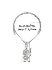 1PC Iced Fashion Drip Oil Arabic Digital Pendant Necklace With 20 Inch Stainless Steel Fried Dough Twists Chain Luxury Hip Hop Neck Jewelry - Number - View 17