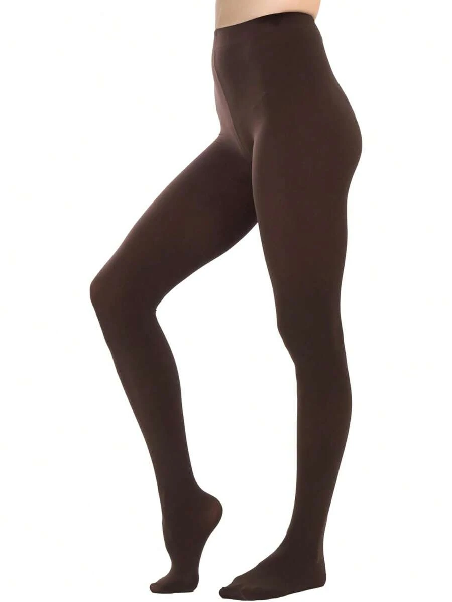 Women's 80 Denier Semi Opaque Tights High Waist Soft Solid Color Pantyhose, Cozy - Coffee Brown - View 1