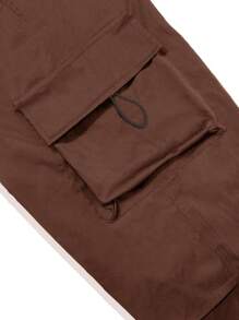 1pc Tween Boys Loose Flap Pocket Side Drawstring Outdoor Cargo Pants, Spring/Summer/Autumn/Winter - Brown - View 6