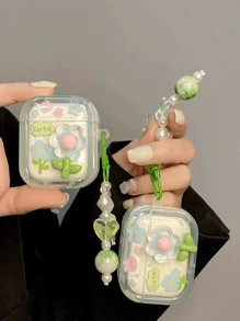 1pc Fresh Green Floral Earphone Case Compatible With IPhone 1/2 Generation Wireless Earphone Protective Cover, Gift For Boyfriend/Girlfriend