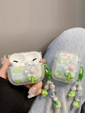 1pc Fresh Green Floral Earphone Case Compatible With IPhone 1/2 Generation Wireless Earphone Protective Cover, Gift For Boyfriend/Girlfriend