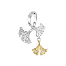 bamoer Colgante de plata de ley 925 Bamoer con hoja de ginkgo amarilla/planta/flor/mariposa de circonia, cuenta de otoño con rosa para ajustar el brazalete de mujer de joyería fina DIY
