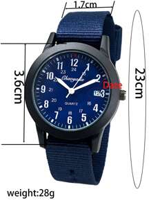 1pc Nylon Braided Band 24 Hour Numeric Scale Watch With Date Display, Waterproof Quartz Watch For Boy And Girl, Students Time Learning Gift - Navy Blue - View 2