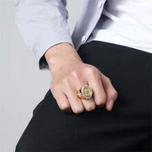 1pc Virgin Mary Shape Rhinestone Inlay Stainless Steel Ring, 18k Gold Plated Hand Accessory - Stainless Steel Ring - View 2