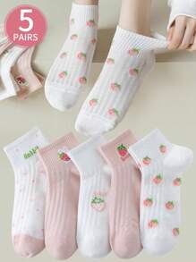 1/5双女士短袜 隐形袜子 卡通印花 白袜子 女士袜子 可爱袜子 女孩袜子 黑色袜子 甜美 螺纹防滑设计 卡通细节 导轨透气孔设计 吸湿排汗 柔软顺滑 适合各种节日、运动、休闲、商务等日常穿着 一年四季均可穿着 - 彩色 - 查看 1