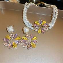 优雅向日葵仿珍珠项链和耳环套装，适合女性婚礼/派对情人节、妈妈、母亲、母亲节、礼物 - 花朵 - 查看 3