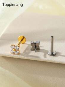 Toppiercing 1pc G23 Titanium Piercing Jewelry Cubic Zirconia Flower Push Pin Threadless Flat Back Cartilage Helix Lobe Earring Stud Labret Lip Nail For Women Valentines,Mom,Mother,Mother's Day,Gift - 1pc - View 5