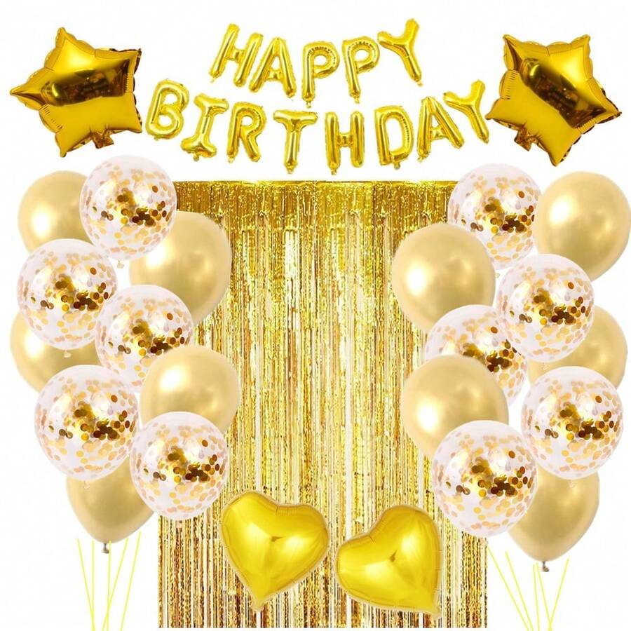 40PCS Rose Gold Birthday Party Decoration, Rose Gold Confetti Latex Balloons Banner - Gold - View 1
