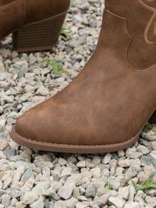 Damen Mode Slip-On Stickerei Keilabsatz einfarbig Lässig Stiefel