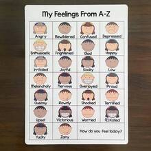 1 件儿童情感图表海报行为图表社交情感学习墙面艺术装饰、学习材料儿童发展教育玩具、从 A 到 Z 字母识别情感、教室学校课堂咨询、办公室、冷静角落用品