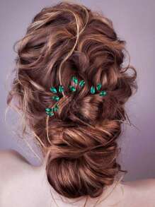 2-teiliges Set jade-grüne Braut Haarspangen für Hochzeiten, goldene Hochzeit Haarspange, Strass Haarspange, Braut Haarzubehör, Brautjungfern Geschenk grüne Strass Haarspangen, Smaragd Haarzubehör, wunderschöne Hochzeit Haarspangen perfekt für funkelnde Hochzeitsthemen und Party und Ball Haarzubehör