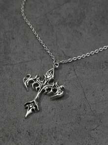 复古哥特式火焰吊坠项链 - 銀色 - 查看 4