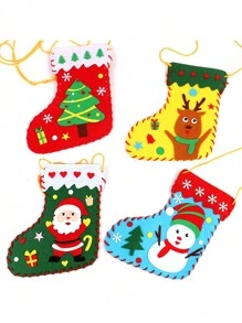 1 件圣诞袜手工艺品 DIY 无纺布玩具、儿童创意圣诞装饰、学龄前礼物、各种雪花样式、手工活动、圣诞节工艺品、用于缝纫的圣诞节布料 - 彩色 - 查看 7