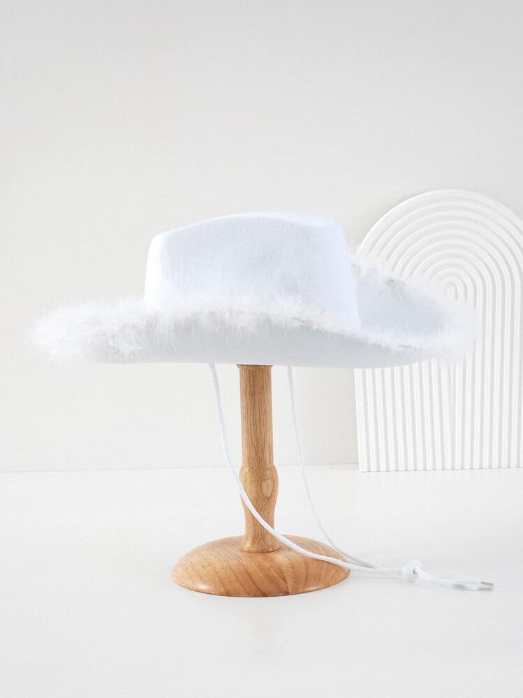 ROMWE Kawaii 1 stuk roze/zwarte vrijgezellenfeest cowboyhoed met verendecoratie, Hallween gala-hoeden, muziekfestival Y2K-stijl, terug naar school carnaval western cowboyontwerp voor vrouwen, geschikt voor verjaardag, bruiloft, vrijgezellenfeest bruid, cadeau verloving - feest hoed - Bekijken 7